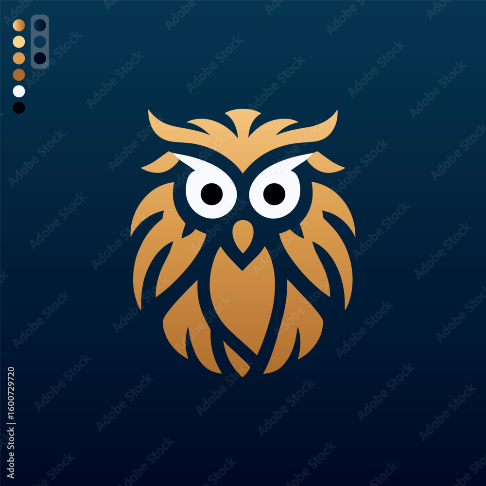Fototapeta premium A cute cartoon owl with big eyes sits on a branch in the dark night, a funny symbol of nature's wise wildlife art