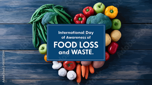 International Day of Awareness of Food Loss and Waste Poster with Leftover Food, Trash Bin and Save Food Icons