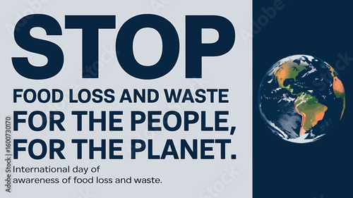 International Day of Awareness of Food Loss and Waste Poster with Leftover Food, Trash Bin and Save Food Icons