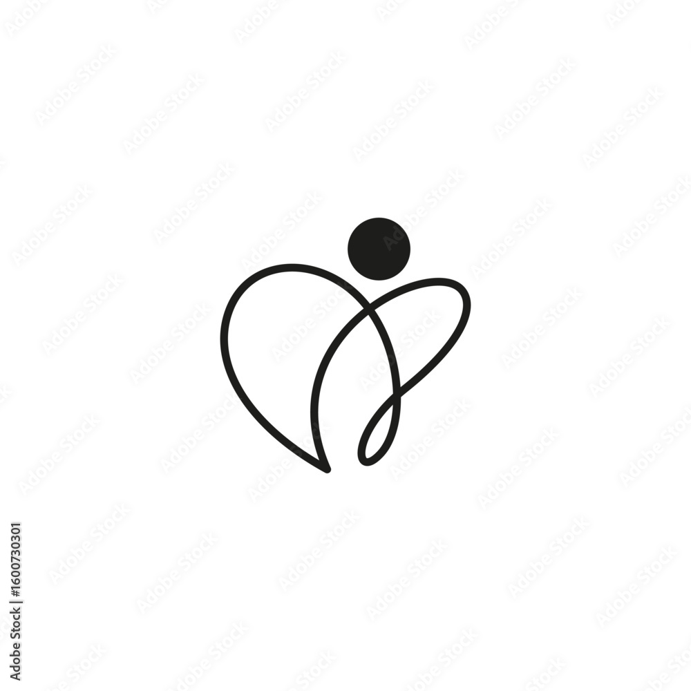 Obraz premium Abstract love heart icon logo with people combination in linear design style