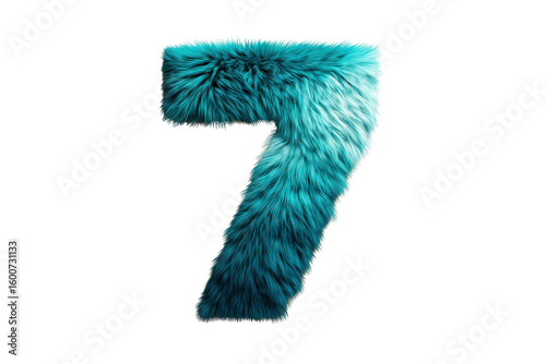 Furry Blue Number Seven with Soft Textured Fur on Transparent Background
