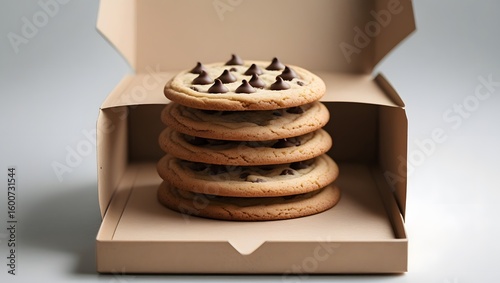 Chocolate chip cookies served on a white plate as sweet dessert snack