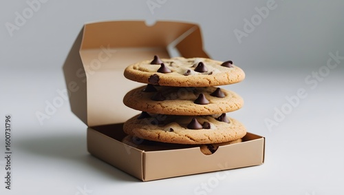 Delicious stack of chocolate chip cookies on white background