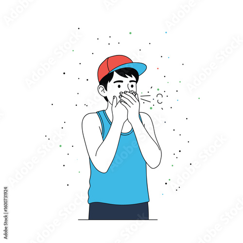 Person wearing a mask coughing and spreading germs into the air