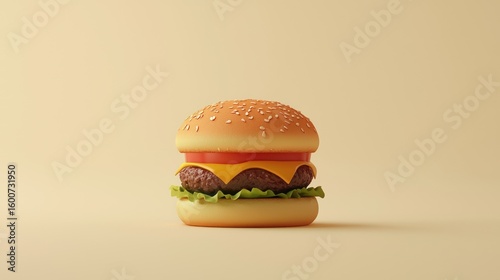 3D rendered single burger on pastel background. Possible stock photo use