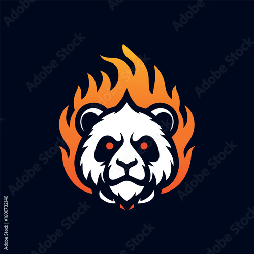 Fierce panda bear head emblem surrounded by flames symbolizing power and aggression