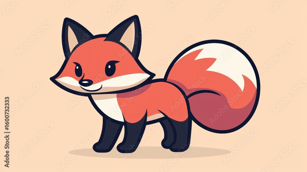 Fototapeta premium Cute cartoon fox standing; playful animal illustration for children's book or digital media