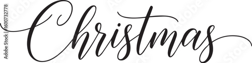 Elegant script word Christmas in black holiday festive