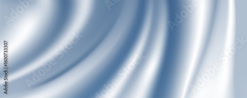 Abstract blue white luxury fabric wave background with copy space. Smooth liquid wave. Elegant shiny silk satin texture. Suit for wallpaper, cover, header, desktop, web, flyer. Vector illustration