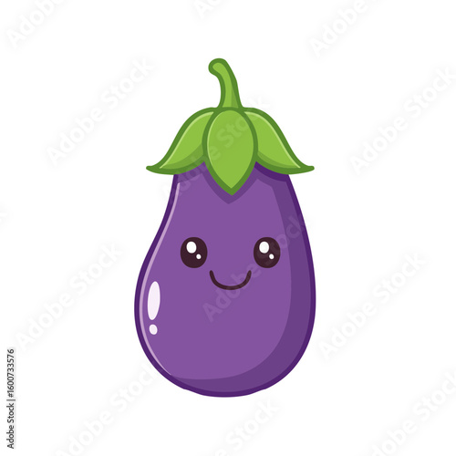 A cute eggplant with a happy expression