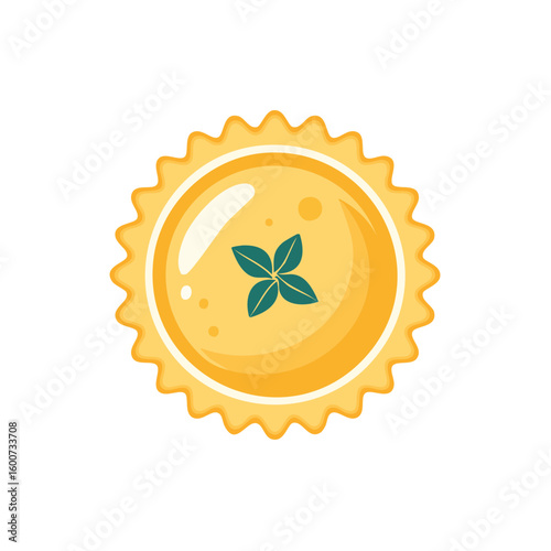 A single ravioli with basil leaves, a culinary delight