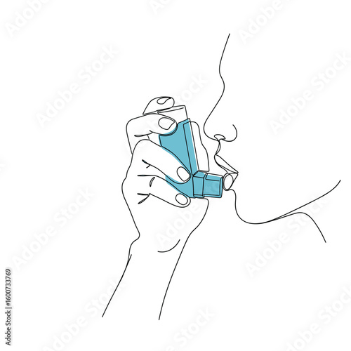 A person using an inhaler to manage their breathing difficulty and respiratory health