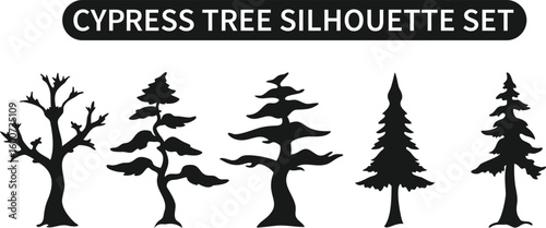 Cypress Tree Silhouette Vector Set | Tall Tree Clipart | Mediterranean Forest Tree Design