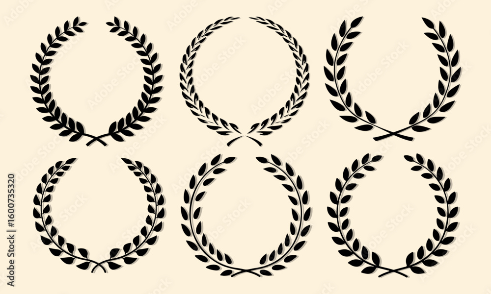 Obraz premium Laurel Wreaths Collection – Old Fashioned Black Leaf Crests