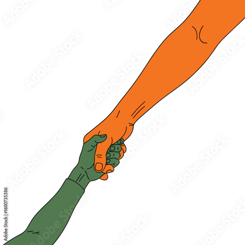 Two hands reaching out to help another person get up from a difficult situation