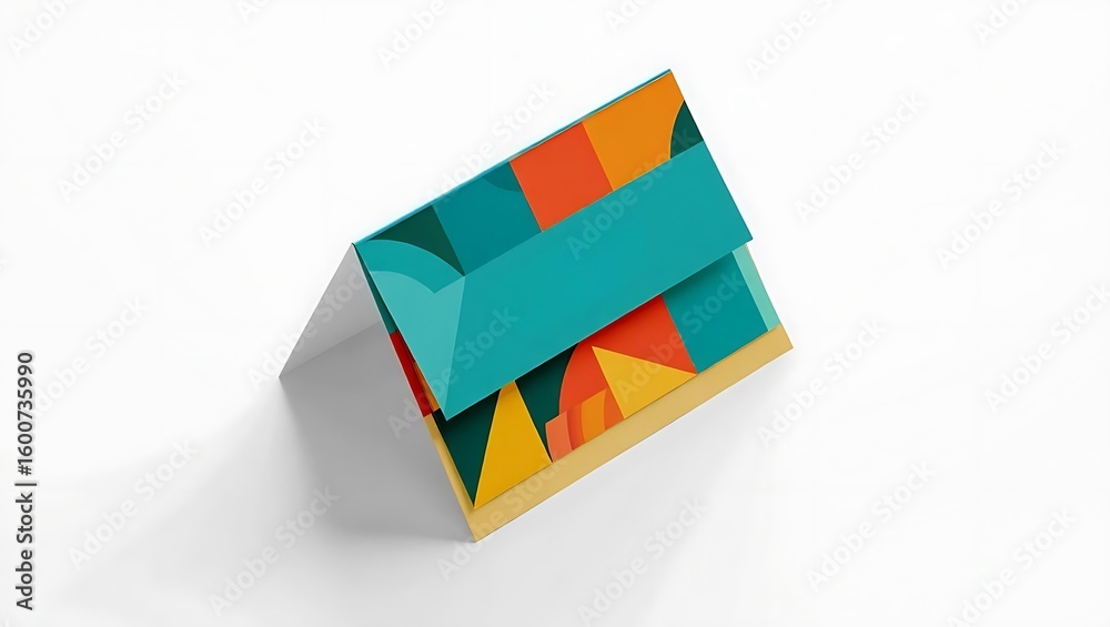 Abstract geometric design with teal band and colorful shapes on a white background studio shot Abstract geometric design with teal band and colorful shapes on a white background studio shot