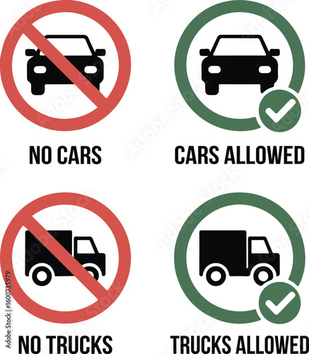 Collection of car and truck icons for vehicle access and restrictions