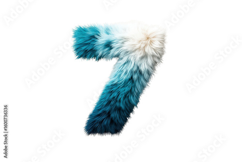 Furry Blue and White Number Seven on Transparent Background