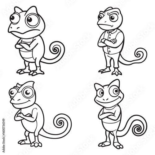 A drawing of a chameleon line art illustration