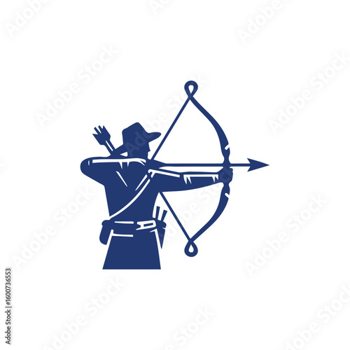 Silhouette of an archer drawing a bow and arrow aiming with focus and precision in a dynamic pose