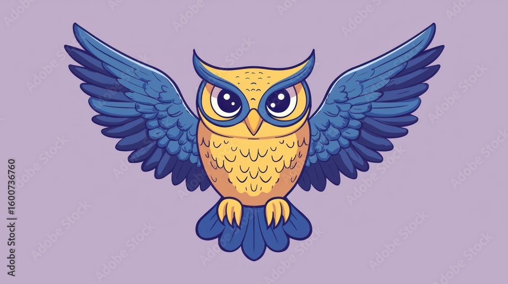 Obraz premium Cute cartoon owl in flight against a soft background. Possible use children's book illustration