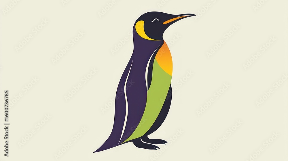 Fototapeta premium Cartoon penguin, profile view, pastel background, illustration, nature, zoo, children's book