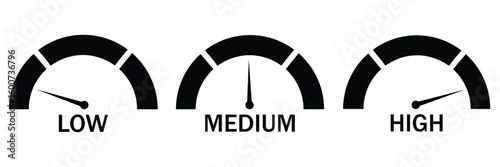 Speedometer Icon Set – Dashboard Speed Gauge and Meter Symbol Collection in Flat and Line Style
