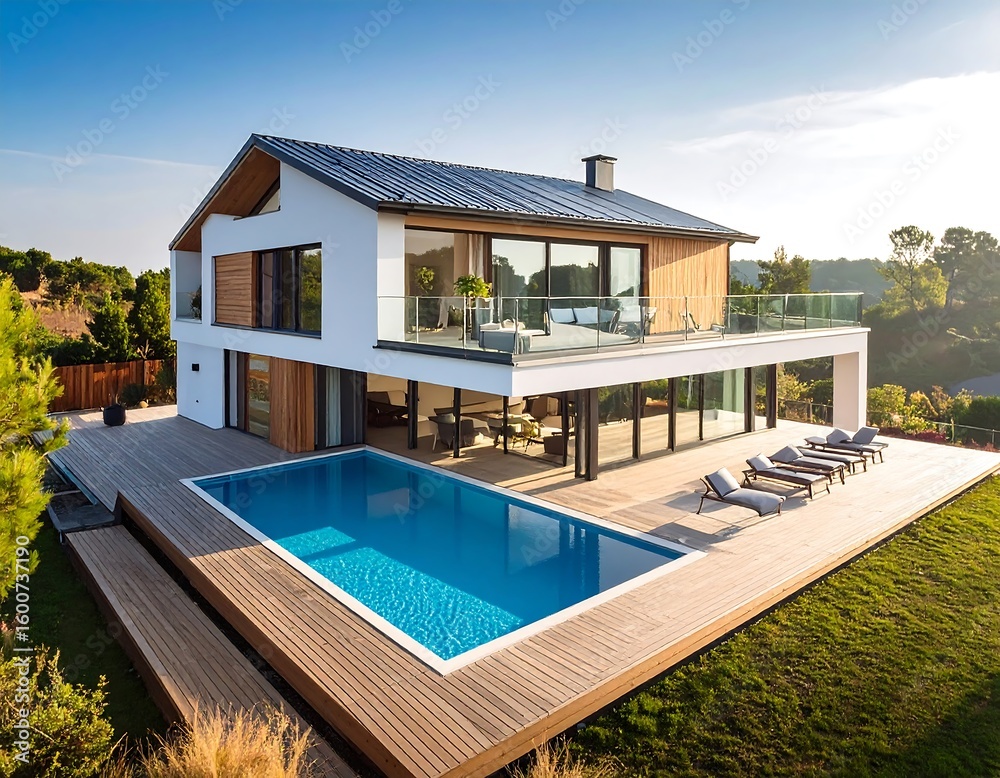 Obraz premium Modern house with pool and deck