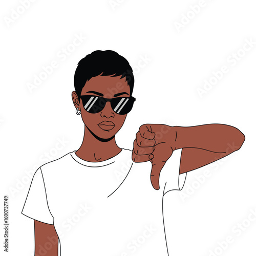 Stylish person showing disapproval with thumbs down gesture