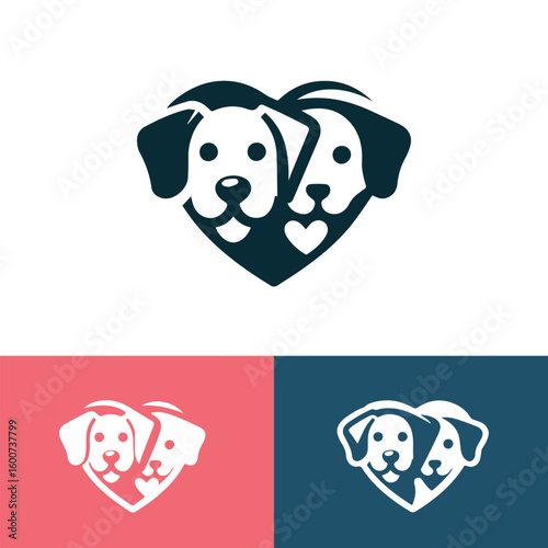 Two adorable dog faces forming a heart shape symbolizing love and companionship