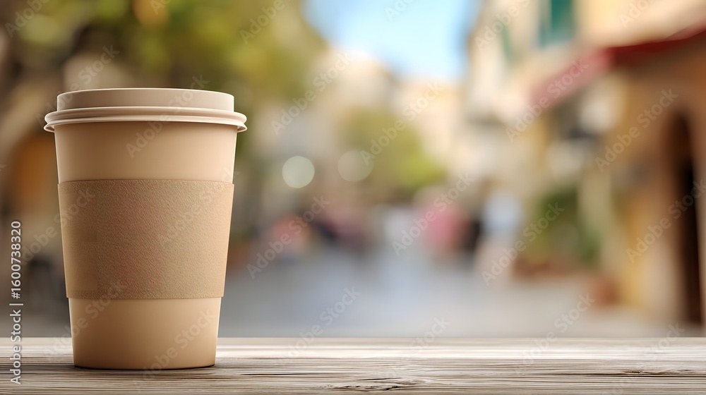 Warm Coffee Cup on a Wooden Table with Blurred Background Scene Warm Coffee Cup on a Wooden Table with Blurred Background Scene