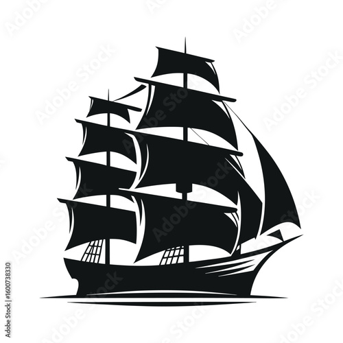 Sailboat silhouette vector icon depicting a nautical vessel on the sea ship bold black silhouette vector icon illustration on white background minimalist flat black