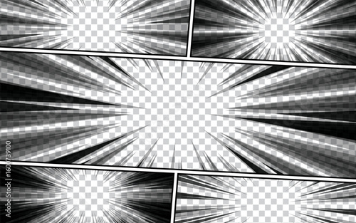 Black and white background comic panel with exploding radial effect