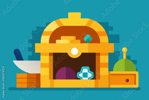Cartoon Treasure Den with Cute Relics Illustration