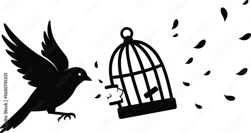 Fototapeta premium Birds Breaking Free from Cage - Vector Art