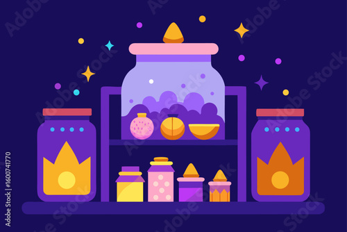 cute royal pantry with sweets and glowing jars collection