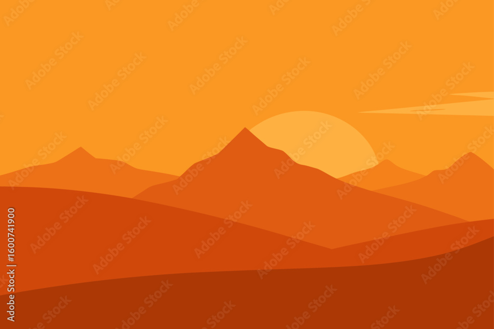 Fototapeta premium desert plateau with wide orange sky and dry texture