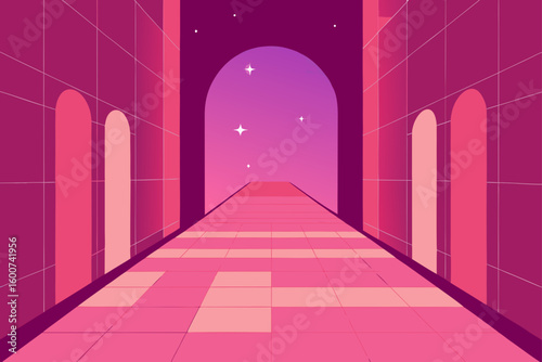 dreamy hallway with pink tiles and star shadows