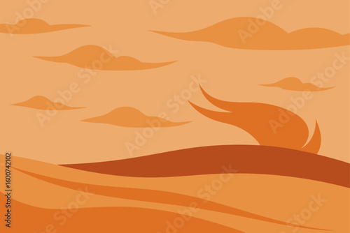 dust blowing across flat desert under warm toned