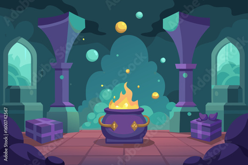 fantasy hoard room with sparkling mist