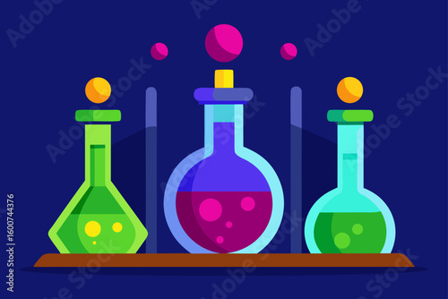 royal potion lab with flasks and colorful glow