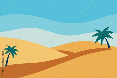 Soft Dunes against Harsh Sky and Distant Palm