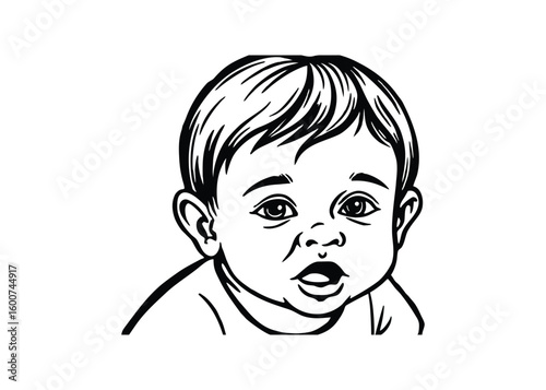 Silhouette of baby pouting slightly isolated on a white background