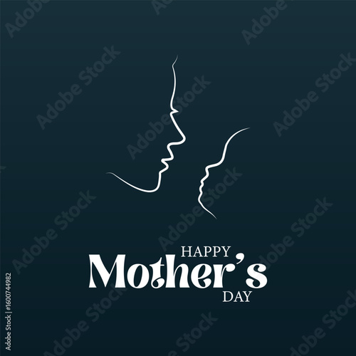 Elegant single line art illustration of a mother and child profile celebrating happy mothers day