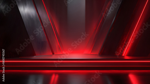3d rendering of red and black abstract geometric background. Scene for advertising, technology, showcase, banner, game, sport, cosmetic, business, metaverse. Sci-Fi Illustration. Product display 