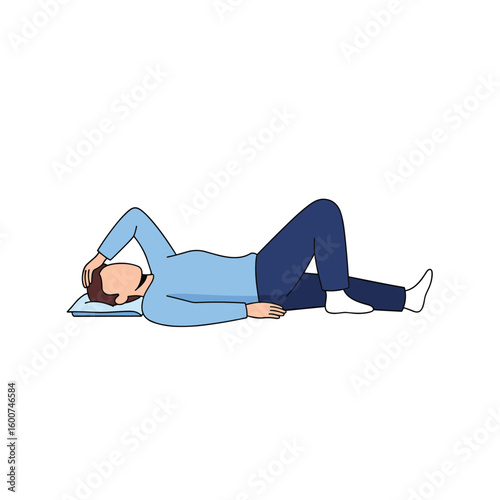 Man resting on pillow with hand behind head feeling tired and relaxed