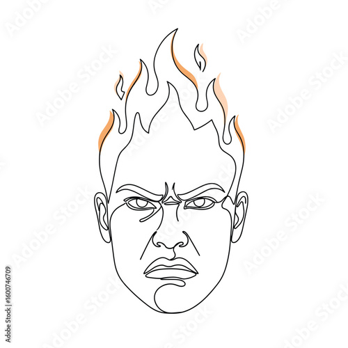 Intense emotion expressed through fiery lines and anguished face