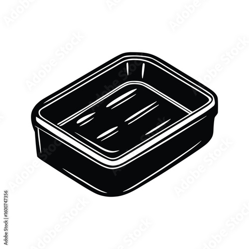 Stylized black vector icon of a soap box on a white background. Suitable for beauty product visuals, hotel amenities, and cleanliness-themed content.