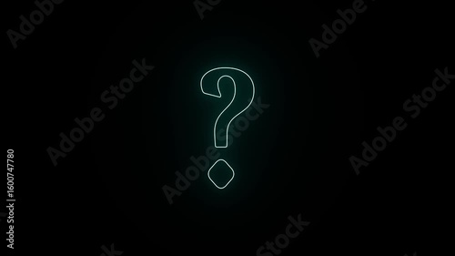 Luminous neon question mark symbol on a black background. Concept of inquiry, mystery, and seeking answers.