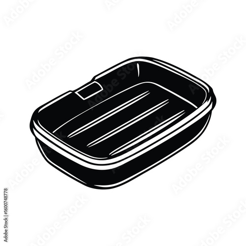 Minimalist vector illustration of a soap case in bold black silhouette. Great for health and hygiene apps, product labels, or infographics.


